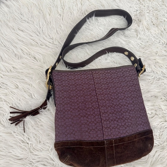 💜 Y2K Vintage Coach Purple Signature Jacquard Crossbody F10417 💜 - Picture 6 of 9